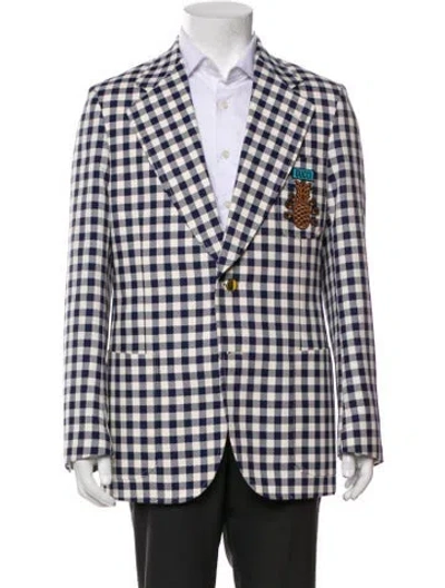 Pre-owned Gucci Plaid Print Embroidered Accent Blazer In Multi