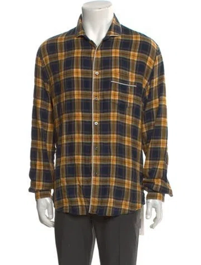 Pre-owned Gucci Plaid Print Long Sleeve Shirt In Blue