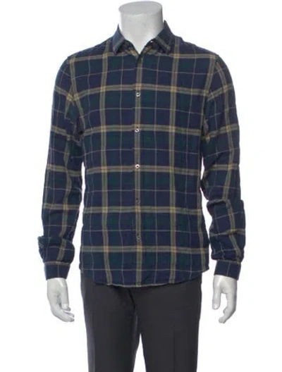 Pre-owned Gucci Plaid Print Long Sleeve Shirt In Blue