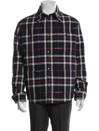 Pre-owned Gucci Plaid Print Trucker Jacket In Blue