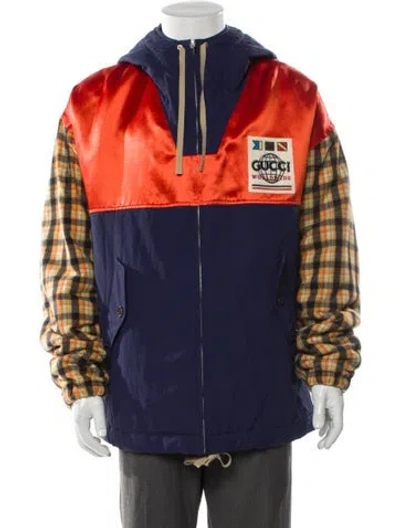 Pre-owned Gucci Plaid Print Windbreaker In Blue