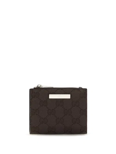 Gucci Plaque-embellished Gg Canvas Wallet In Brown