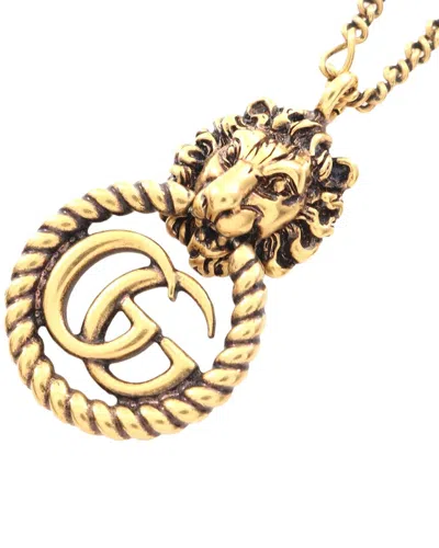 Pre-owned Gucci Plated Lion Head Gg Marmont Necklace (authentic Pre-loved) In Gold