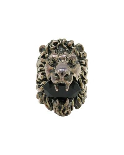 Pre-owned Gucci Plated Lion Head Ring Pink Gold Black (authentic Pre-loved)