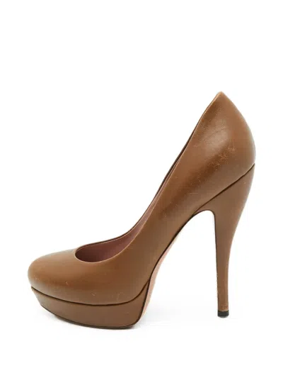 Pre-owned Gucci Platform Leather Pumps In Brown
