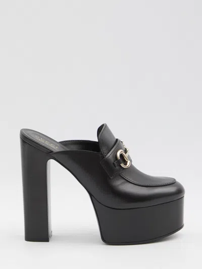 Gucci Horsebit Platform Mules In Calf Leather In Black