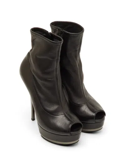 Pre-owned Gucci Platform Peep-toe Ankle Sandals In Black