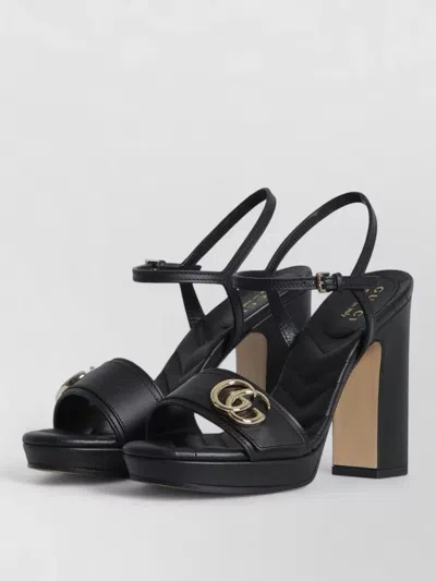 Gucci Platform Sandals Double G Logo Heel In Black