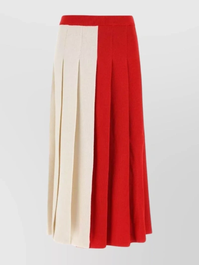 Gucci Pleated A-line Midi Skirt In Red
