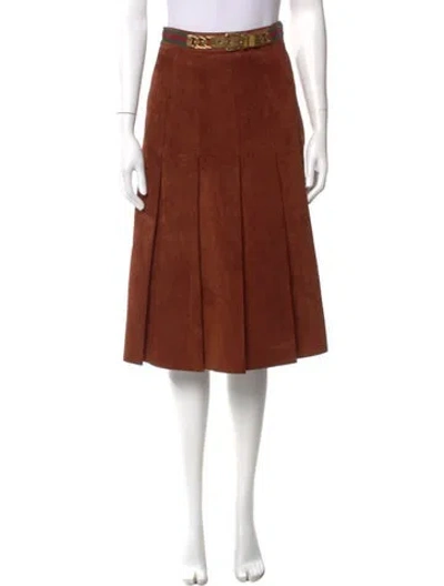 Pre-owned Gucci Pleated Accents Knee-length Skirt In Brown