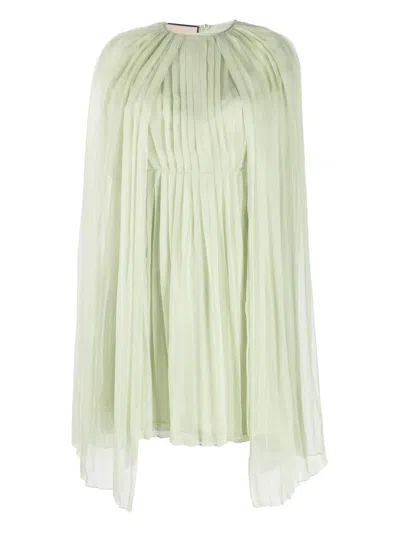 Pre-owned Gucci Pleated Cape-detail Mini Dress In Green