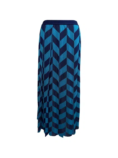 Pre-owned Gucci Pleated Chevron-print Skirt In Blue