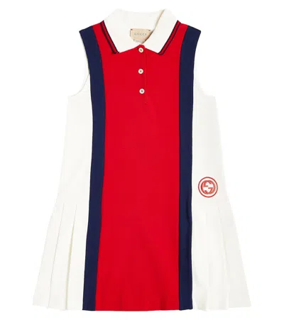 Gucci Kids' Pleated Cotton Jersey Dress In Multicoloured