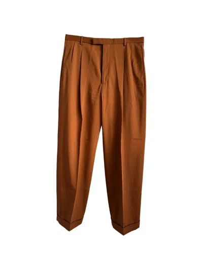 Pre-owned Gucci Pleated Folded-hem Trousers In Brown