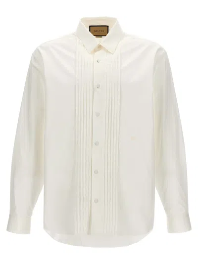Gucci Long Sleeve Linen Polo Shirt With Chest Pocket In Neutral