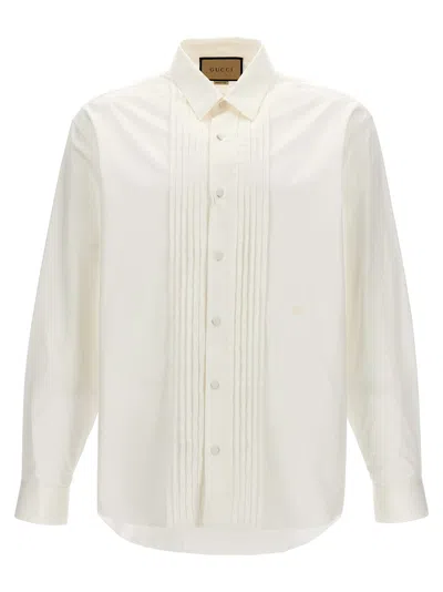 Gucci Men Pleated Plastron Shirt In White