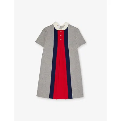 Gucci Kids' Pleated Short-sleeves Cotton-jersey Dress 4-12 Years Light Grey Mel/mix In Gray
