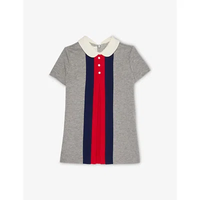Gucci Kids' Pleated Short-sleeves Cotton-jersey Dress 6-36 Months Light Grey Mel/mix In Gray