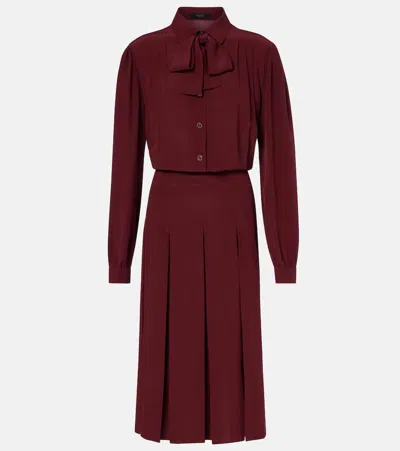Gucci Pleated Silk Crêpe De Chine Midi Dress In Burgundy