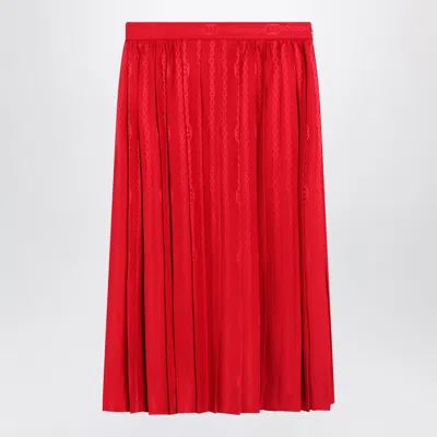 Gucci Pleated Silk Jacquard Midi Skirt With Chain Detail In Red