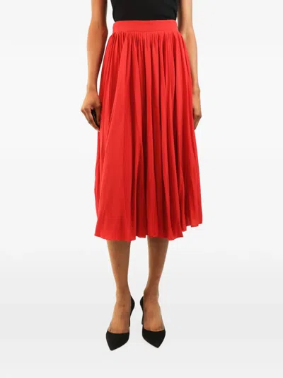 Pre-owned Gucci Pleated Silk Midi Skirt In Red