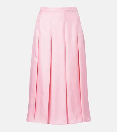 Gucci Pleated Silk Twill Midi Skirt In Pink
