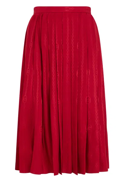 Gucci Pleated Silk Twill Skirt In Red