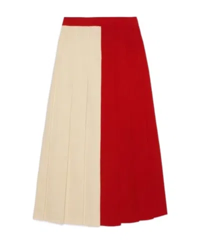 Gucci Pleated Wool Midi Skirt In Red
