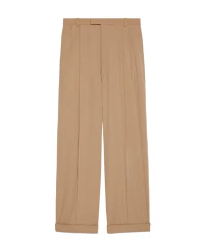 Gucci Pleated Wool Trousers In Camel