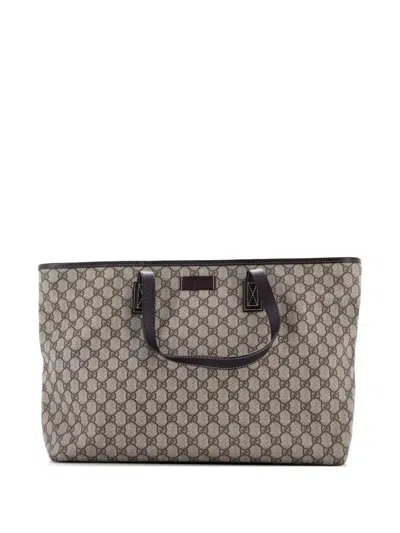 Pre-owned Gucci Plus Gg Coated Canvas With Leather Large Tote Bag