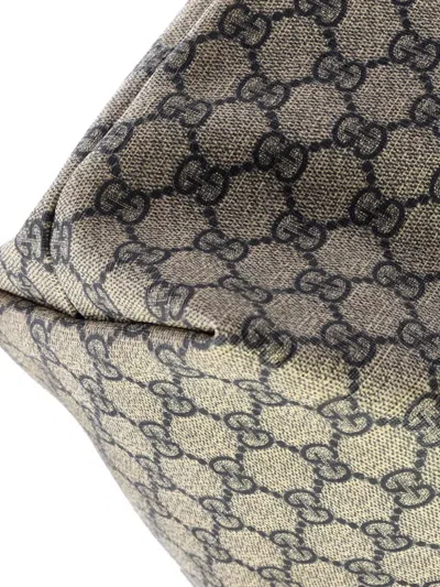 Pre-owned Gucci Plus Gg Coated Canvas With Leather Large Tote Bag In Blue