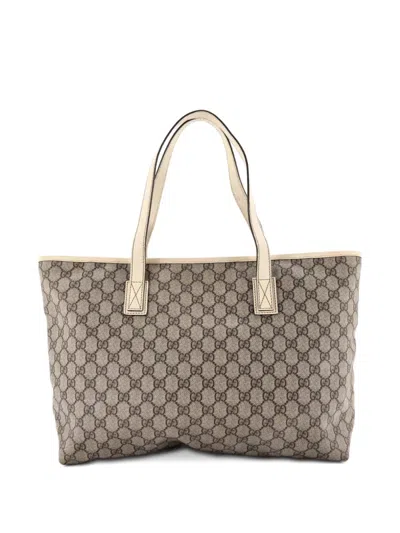 Pre-owned Gucci Plus Gg Coated Canvas With Leather Medium Tote Bag In Brown