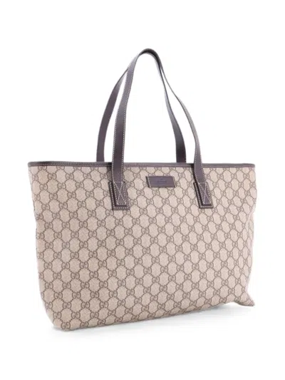 Pre-owned Gucci Plus Gg Coated Canvas With Leather Medium Tote Bag In Brown