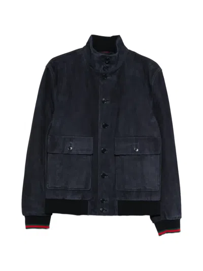 Gucci Pocket Leather Jacket In Blue