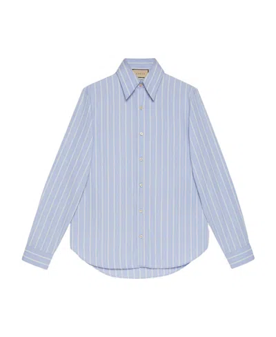 Gucci Point-collar Striped Shirt In Blue