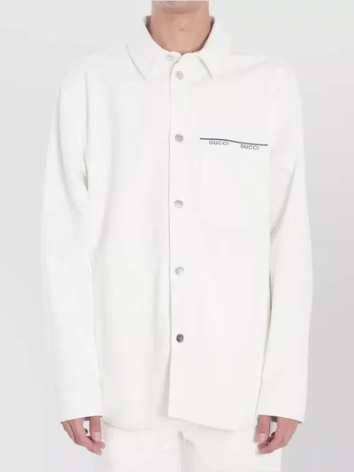 Gucci Pointed Collar Cotton Shirt With Chest Pocket In White