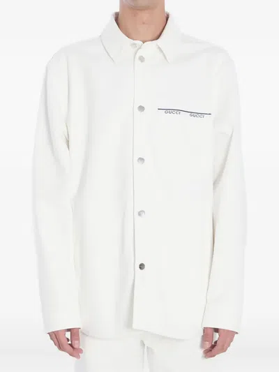 Gucci Pointed-collar Embroidered Shirt In White