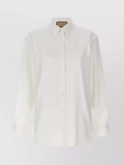 Gucci Pointed Collar Long Sleeve Shirt With Clean Design In White