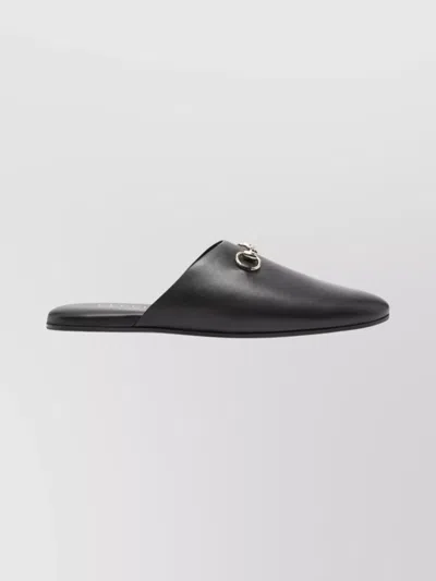 Gucci Women Black Nappa Leather Mules With Horsebit