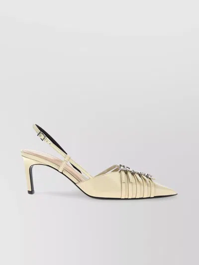 Gucci Pointed Toe Strappy Mid Heel Pumps With Buckle In White