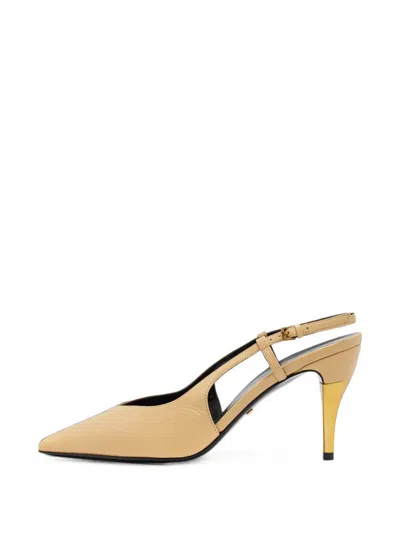 Pre-owned Gucci Pointed-toe Slingback Pumps In Neutrals