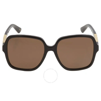 Gucci Polarized Brown Square Ladies Sunglasses Gg1189s 001 56 In Black / Brown