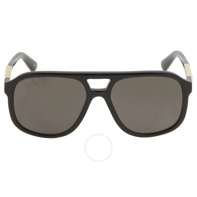 Gucci Polarized Dark Grey Pilot Unisex Sunglasses Gg1188s 001 58 In Black / Dark / Grey