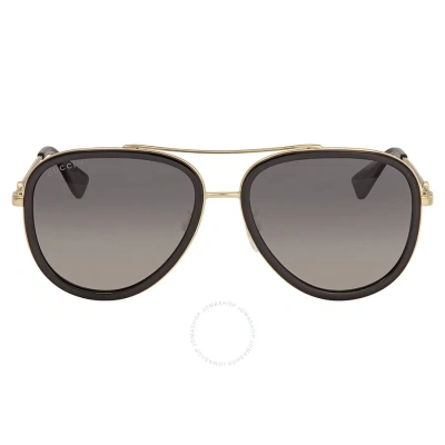 Gucci Polarized Grey Gradient Pilot Ladies Sunglasses Gg0062s 011 57 In Black / Gold / Grey
