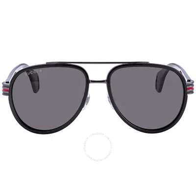 Gucci Polarized Grey Pilot Men's Sunglasses Gg0447s 001 58 In Black / Dark / Grey / Ruthenium