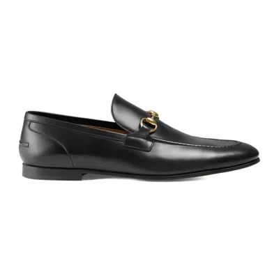 Gucci Polished Black Leather Loafers With Gold-tone Horsebit Detail