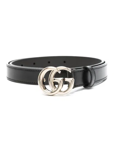 Gucci Polished Leather Belt With Iconic Double G Buckle In Black