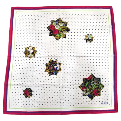 Pre-owned Gucci Polka Dot Floral Print Vintage Silk Scarf In Gray