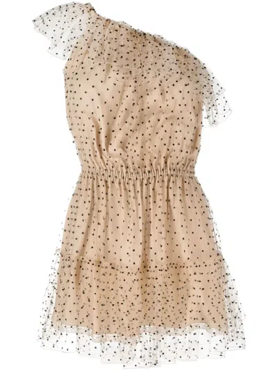 Gucci One-shoulder Tulle Dress In Beige