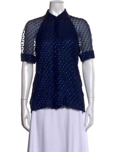 Pre-owned Gucci Polka Dot Print Short Sleeve Blouse In Blue/metallic
